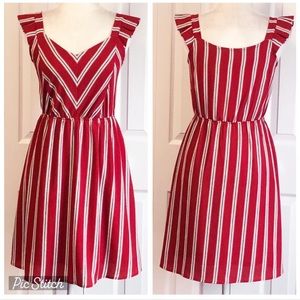Monteau Los Angeles Red Stripe Sleeveless Mini Dress Large